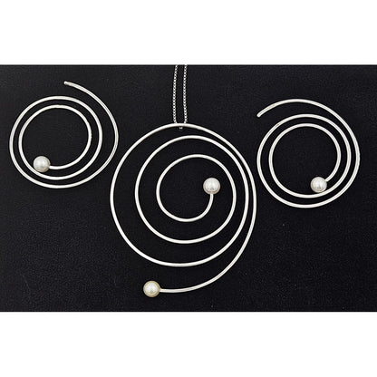 Frederic Duclos Jewelry Frederic Duclos Sterling Silver &amp; Pearl Necklace and Earrings Demi Parure Set
