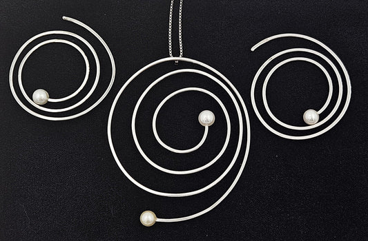 Frederic Duclos Jewelry Frederic Duclos Sterling Silver & Pearl Necklace and Earrings Demi Parure Set