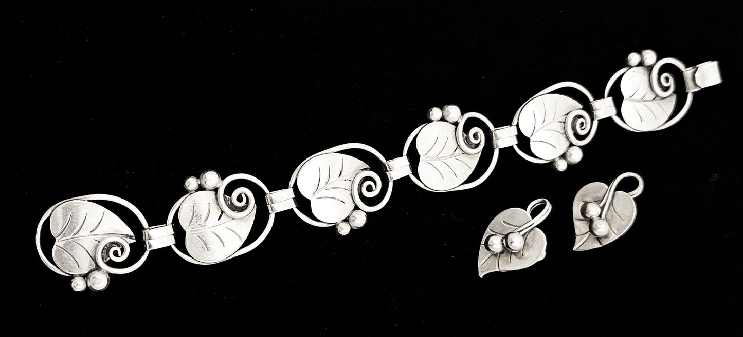 Georg Jensen Jewelry Georg Jensen Sterling Bracelet & Earrings Demi Parure Set 1950s