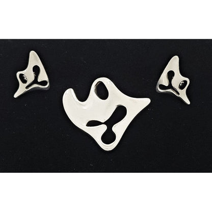 Georg Jensen Jewelry Koppel 4 Georg Jensen Sterling Amoeba Brooch Earrings Demi Parure Set 1950s