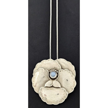 Georg Jensen Jewelry MCM Georg Jensen Sterling Moonstone Deco Flower Pin Pendant Necklace 