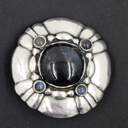 Georg Jensen Jewelry Rare 1910/20s Georg Jensen Denmark Silver +Labradorite Art Deco Brooch 