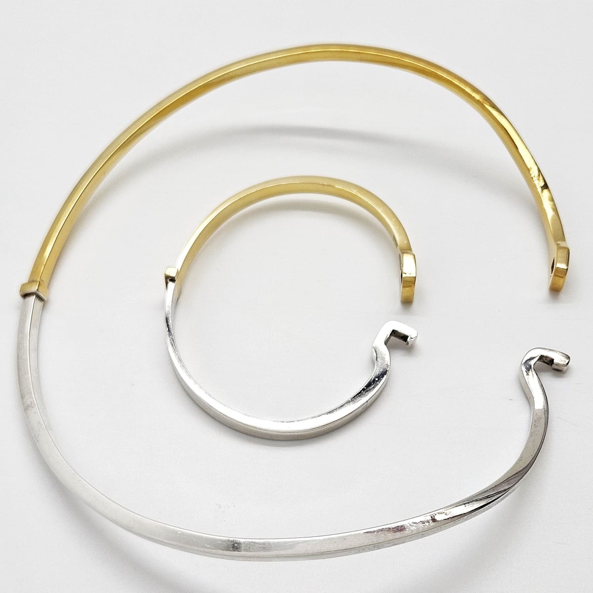 Georg Jensen Jewelry Superb Georg Jensen Sterling+Gold Modernist Neck Ring + Bangle Set 80/90s