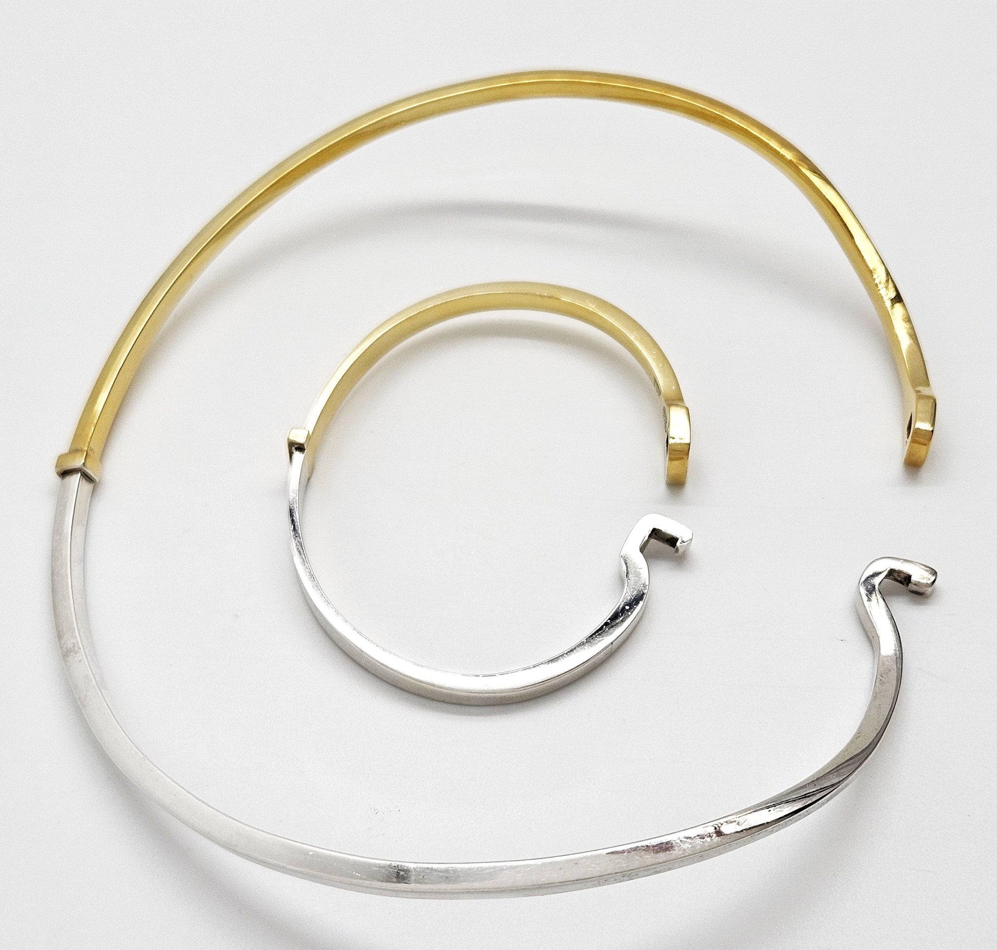 Georg Jensen Jewelry Superb Georg Jensen Sterling+Gold Modernist Neck Ring + Bangle Set 80/90s