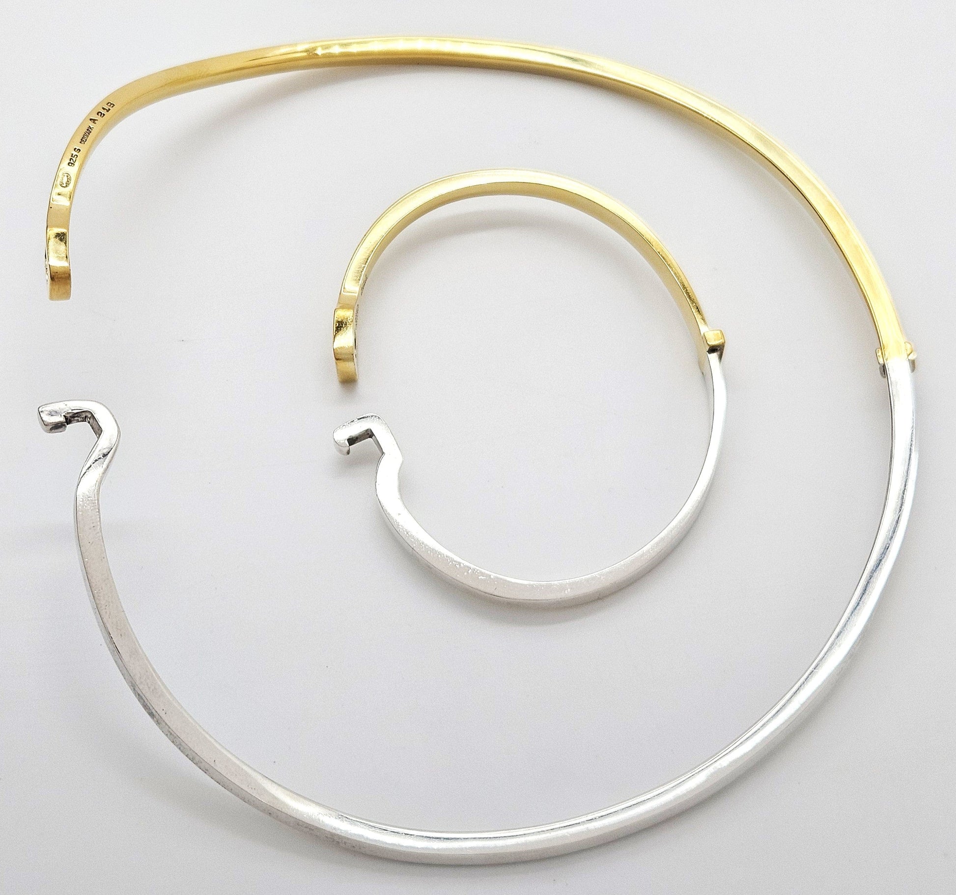 Georg Jensen Jewelry Superb Georg Jensen Sterling+Gold Modernist Neck Ring + Bangle Set 80/90s