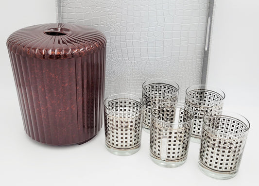 Georges Briard Serveware Georges Briard Silver & Brown Geometric Blocks Barware Set