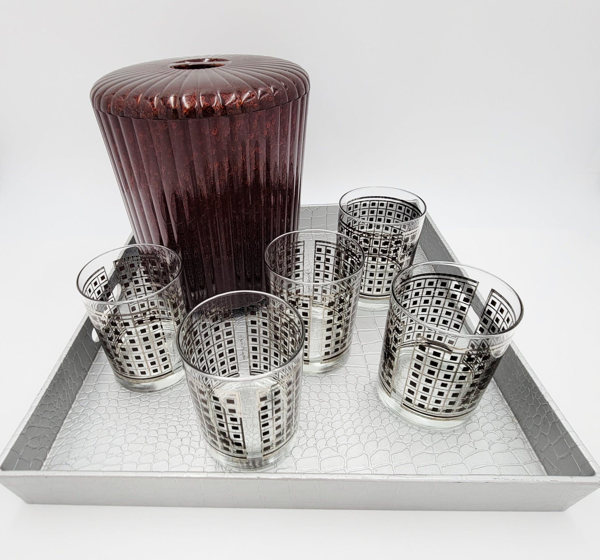 Georges Briard Serveware Georges Briard Silver & Brown Geometric Blocks Barware Set