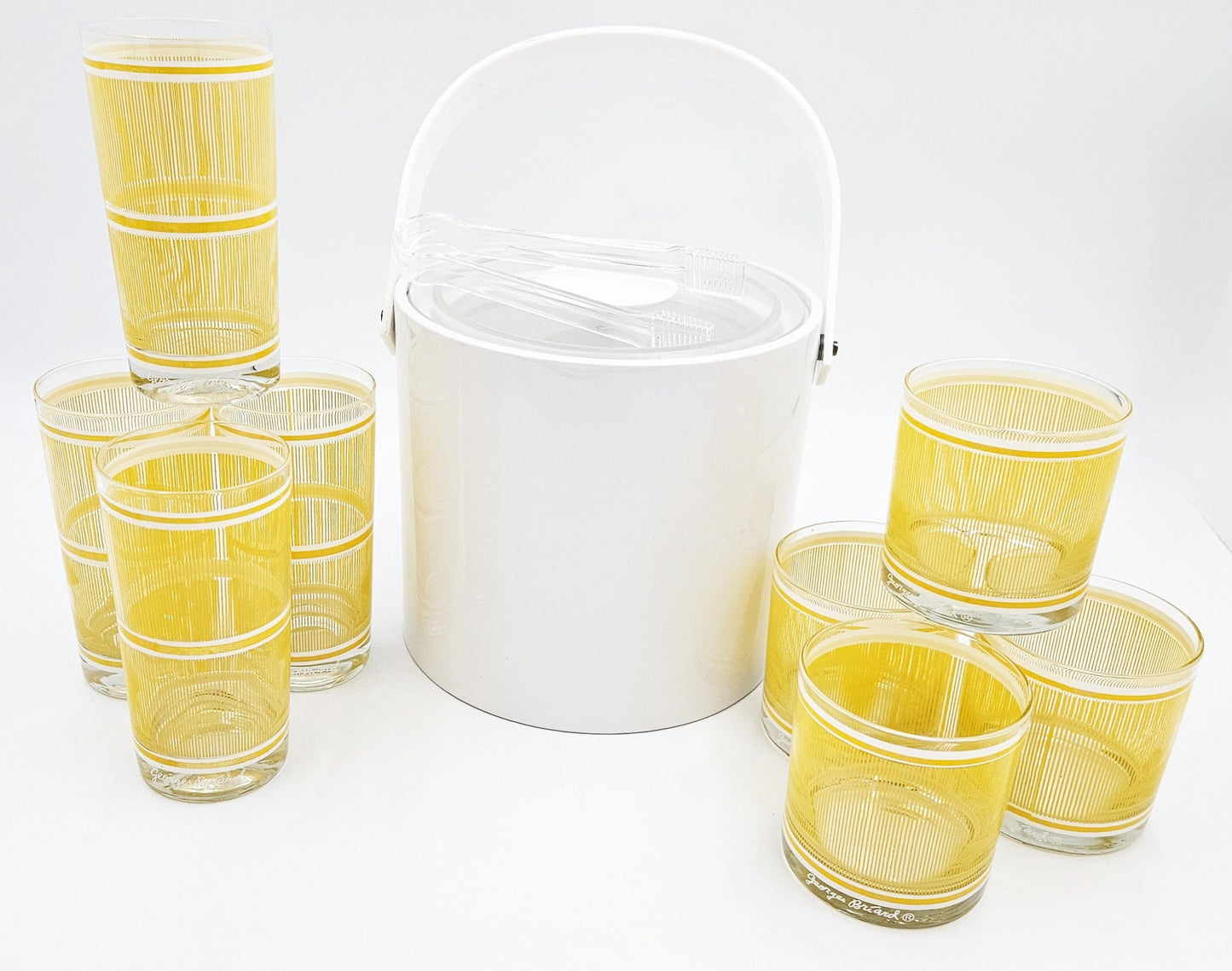 Georges Briard Serveware Georges Briard Yellow & White Icicles Barware Set