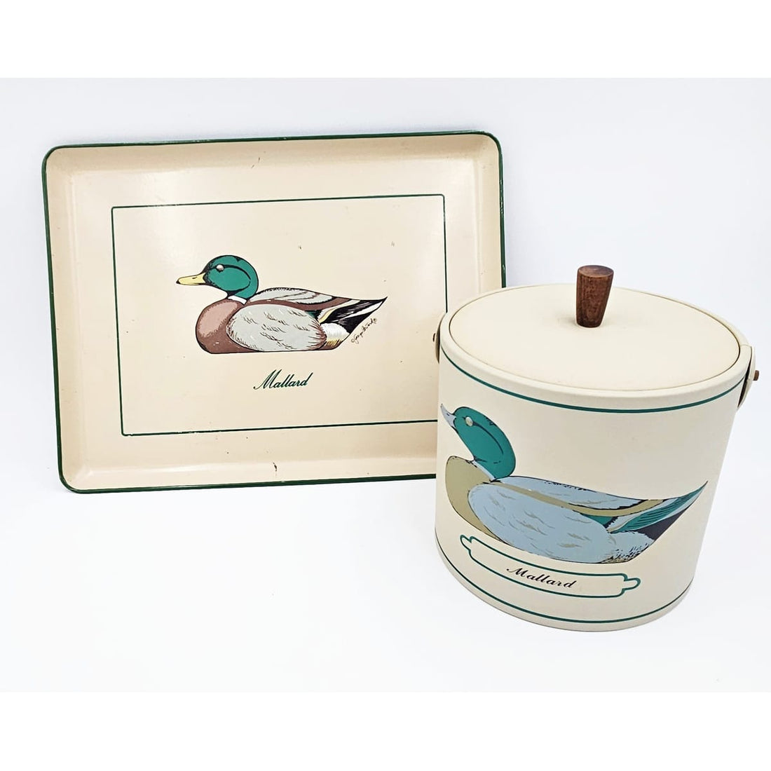 Georges Briard Serveware Rare Georges Briard Mallard Duck Tray &amp; Ice Bucket Barware Set 1950s
