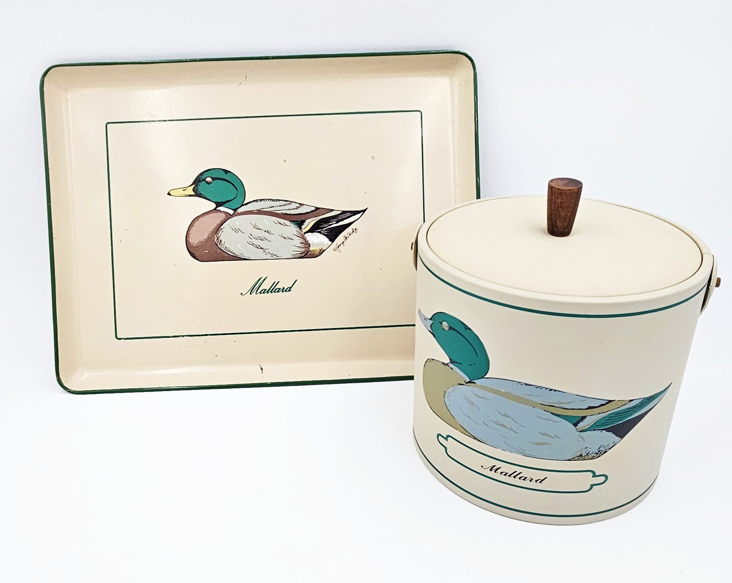 Georges Briard Serveware Rare Georges Briard Mallard Duck Tray & Ice Bucket Barware Set 1950s