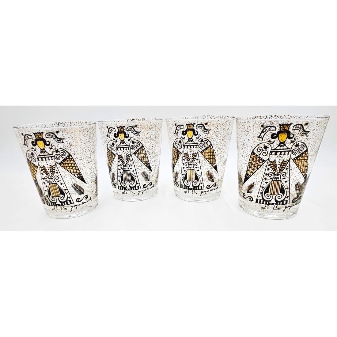 Georges Briard Serveware RARE Georges Briard Pax Vobiscum Angel Peace Be With You DOF Glasses 1960s