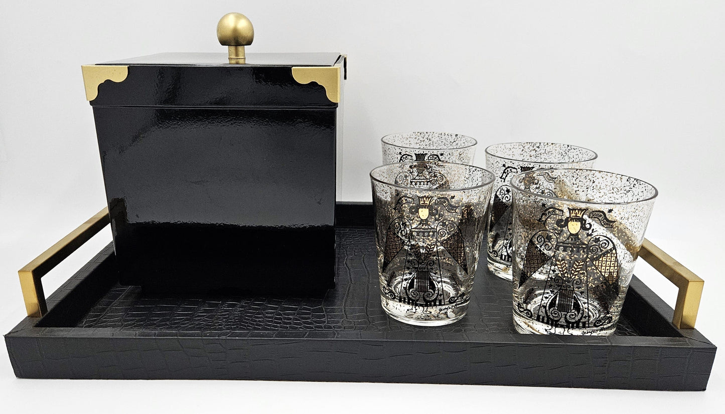 Georges Briard Serveware RARE Georges Briard Pax Vobiscum DOF Glasses Ice Bucket Tray Set 1950/60s