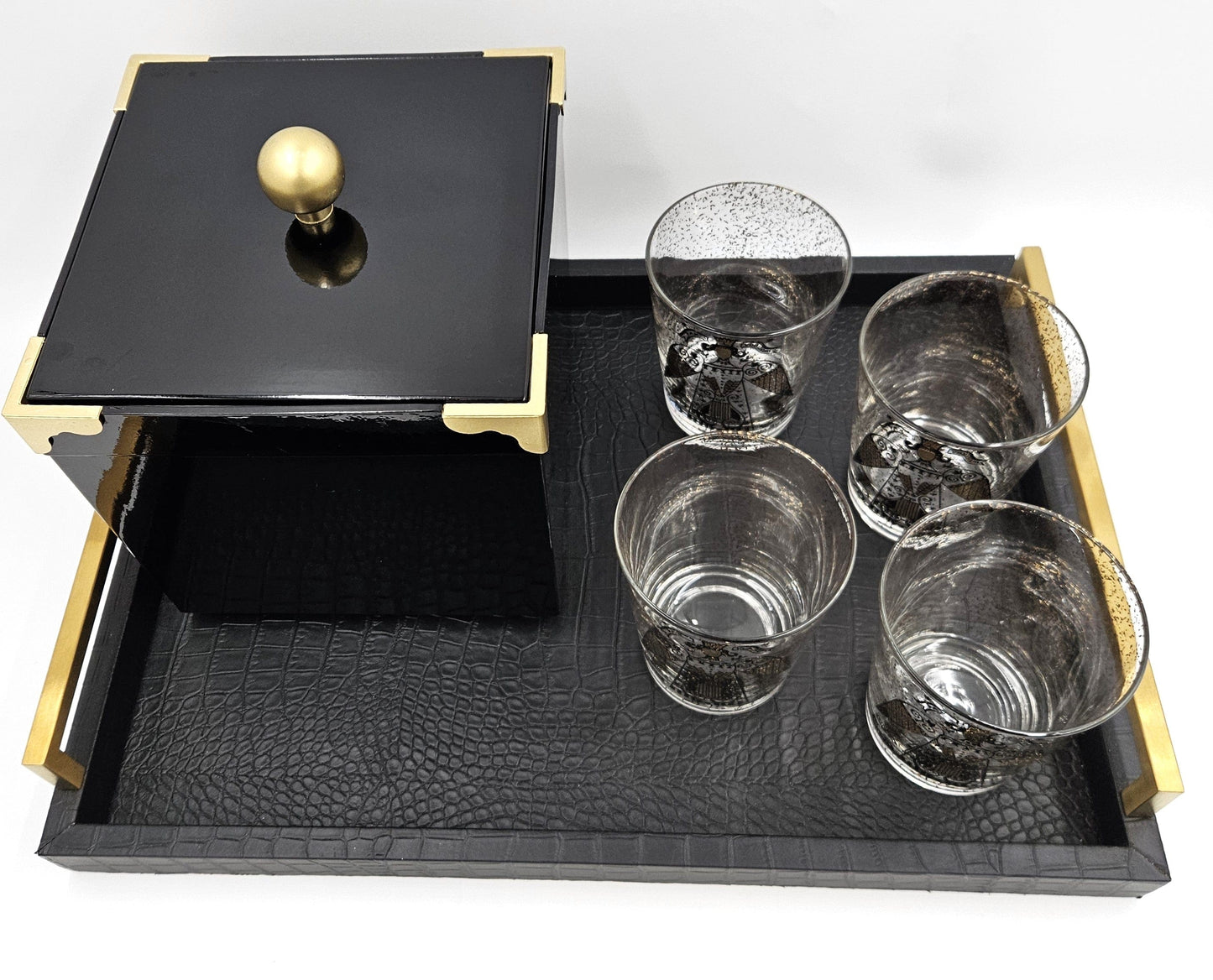 Georges Briard Serveware RARE Georges Briard Pax Vobiscum DOF Glasses Ice Bucket Tray Set 1950/60s