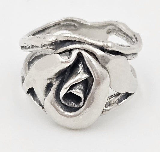 Golan Goldex Jewelry Golan Goldex Bold Abstract Modernist Brutalist Sterling Cocktail Ring