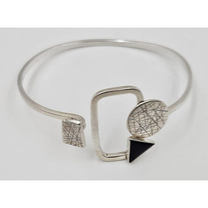 Hall McFall Jewelry Hall McFall Artisan Sterling + Onyx Abstract Modernist Top Latching Bangle 1990s