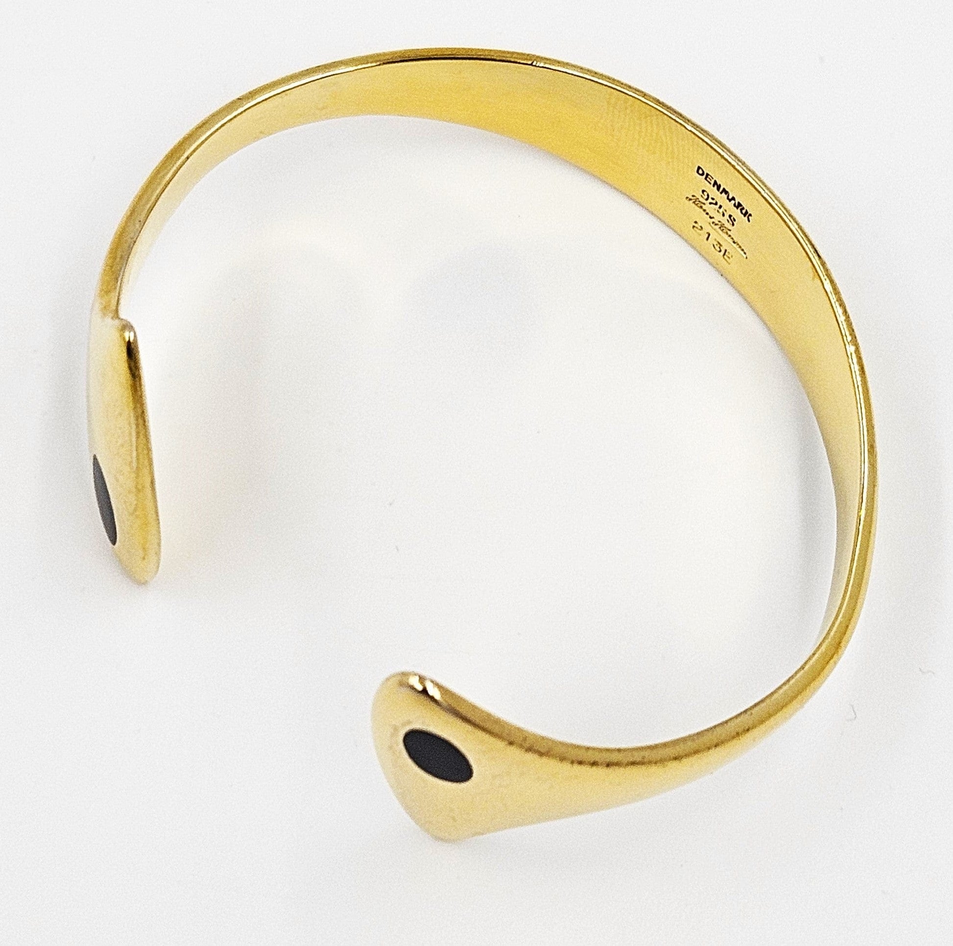 Hans Hansen Jewelry Rare Hans Hansen Denmark Gilt Sterling Black Enamel Modernist Bracelet 1960s