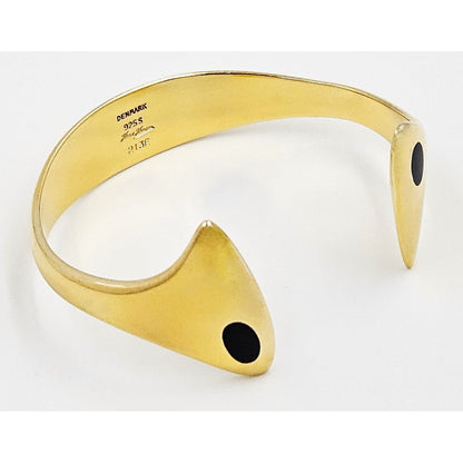 Hans Hansen Jewelry Rare Hans Hansen Denmark Gilt Sterling Black Enamel Modernist Bracelet 1960s