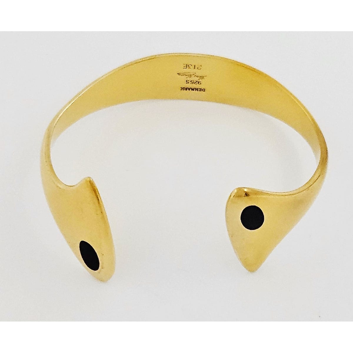 Hans Hansen Jewelry Rare Hans Hansen Denmark Gilt Sterling Black Enamel Modernist Bracelet 1960s