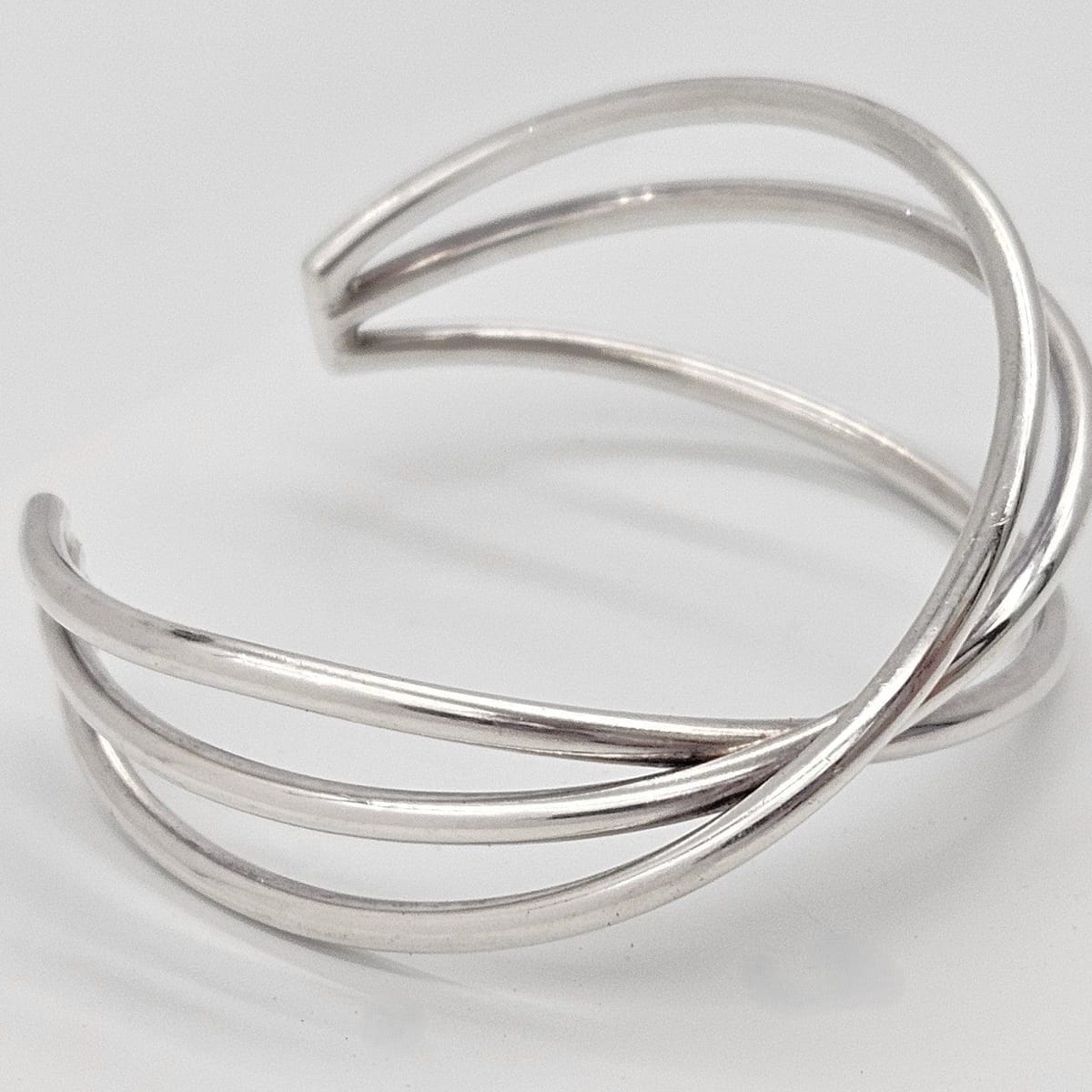 Hans Hansen Jewelry Rare Hans Hansen Denmark Sterling Silver 3 Bar Modernist Cuff Bracelet 1970&