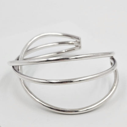 Hans Hansen Jewelry Rare Hans Hansen Denmark Sterling Silver 3 Bar Modernist Cuff Bracelet 1970&