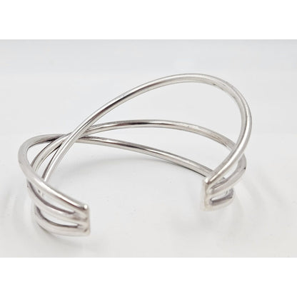 Hans Hansen Jewelry Rare Hans Hansen Denmark Sterling Silver 3 Bar Modernist Cuff Bracelet 1970&