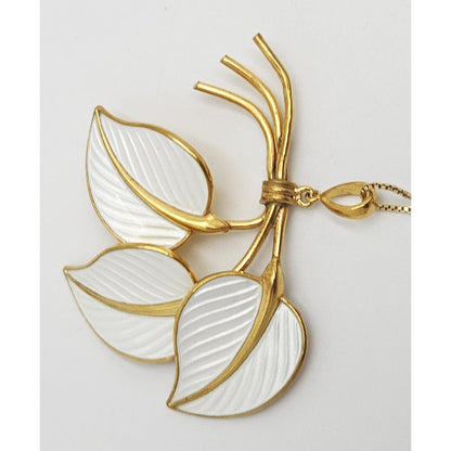 Hans Myhre Jewelry RARE Hans Myhre Norway Sterling Enamel Flower Leaves Pendant Necklace 50&