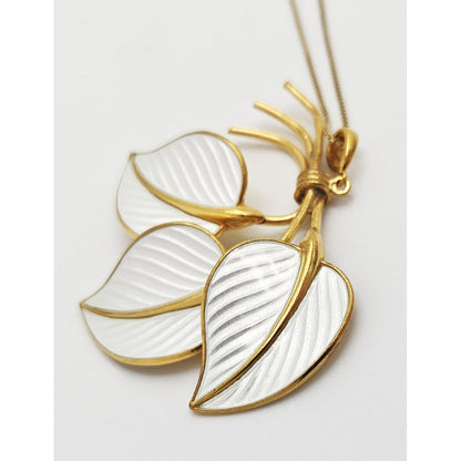 Hans Myhre Jewelry RARE Hans Myhre Norway Sterling Enamel Flower Leaves Pendant Necklace 50&