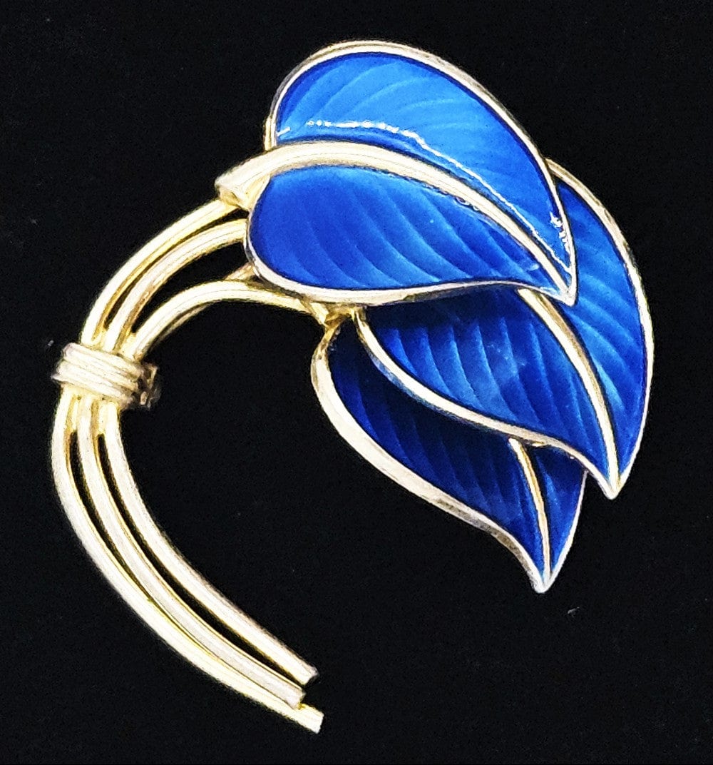 Hans Myhre Jewelry RARE Norway Hans Myhre Sterling Enamel Flower Leaves Brooch 1950's