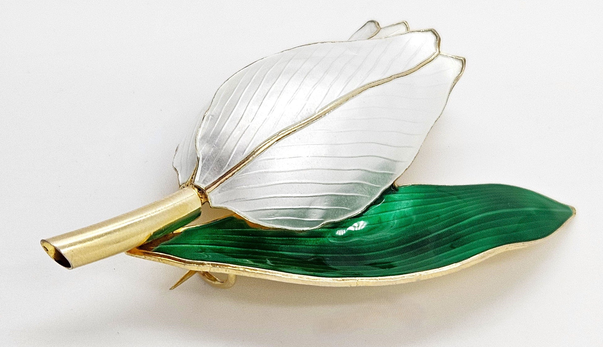 Hans Myhre Jewelry RARE Norway Hans Myhre Sterling + Enamel Large Tulip Flower Brooch 1950's