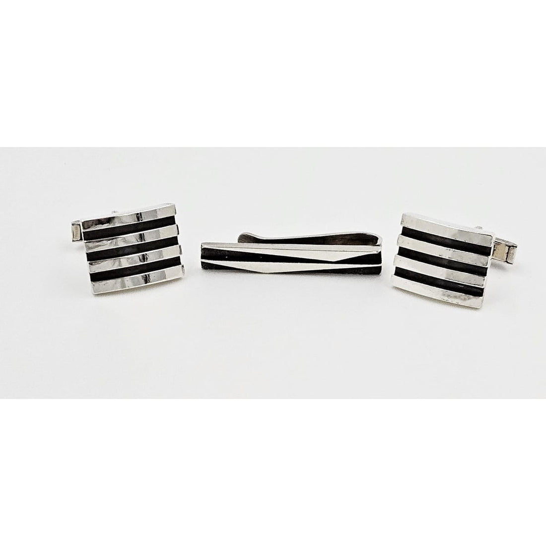 Harold Fithian Jewelry Rare Superb Harold Fithian Sterling Modernist Tie Clip &amp; Cufflinks Circa 50/60s