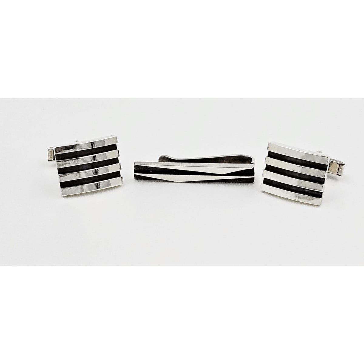 Harold Fithian Jewelry Rare Superb Harold Fithian Sterling Modernist Tie Clip &amp; Cufflinks Circa 50/60s