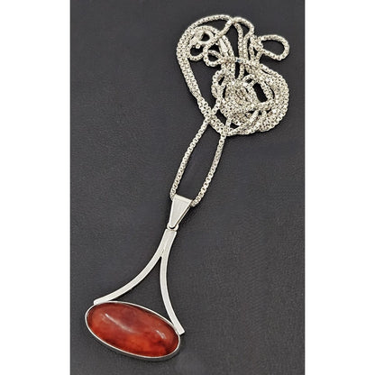 Henning Ulrichsen Jewelry Henning Ulrichsen Sterling &amp; Amber Large Modernist Pendant Necklace 1960s