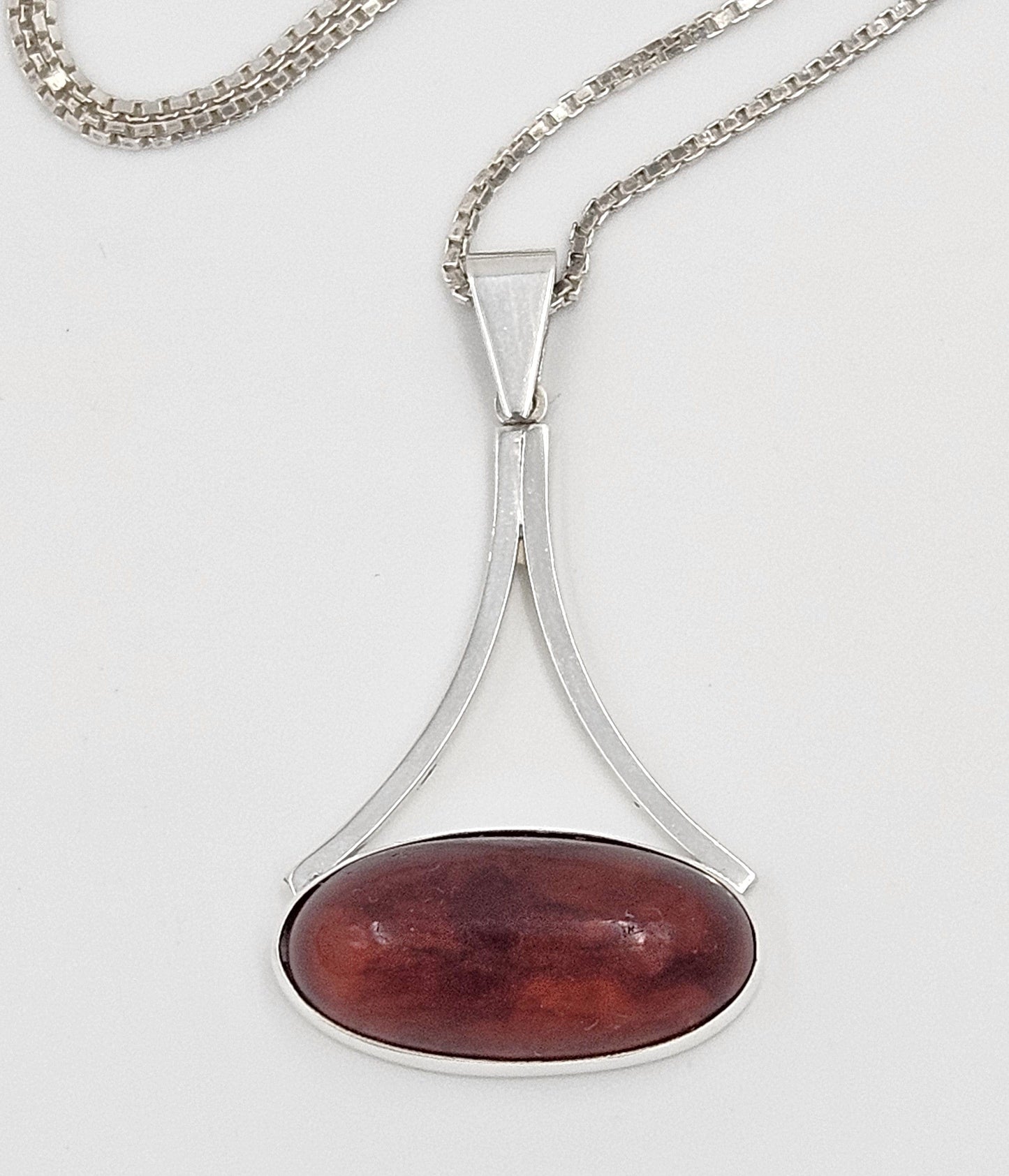 Henning Ulrichsen Jewelry Henning Ulrichsen Sterling & Amber Large Modernist Pendant Necklace 1960s