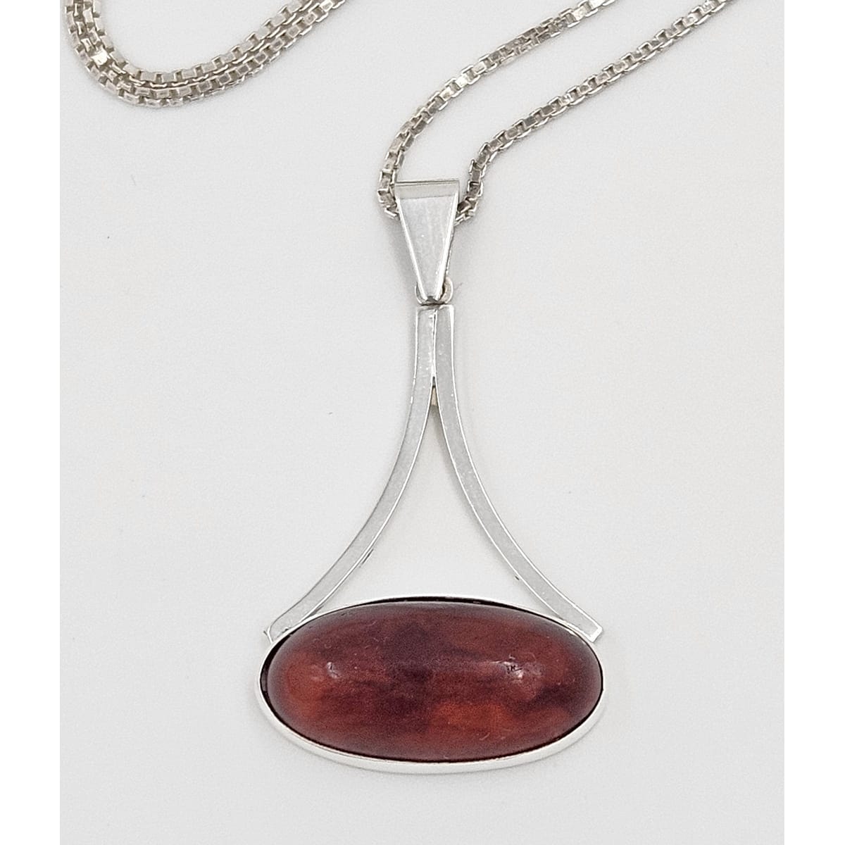 Henning Ulrichsen Jewelry Henning Ulrichsen Sterling &amp; Amber Large Modernist Pendant Necklace 1960s