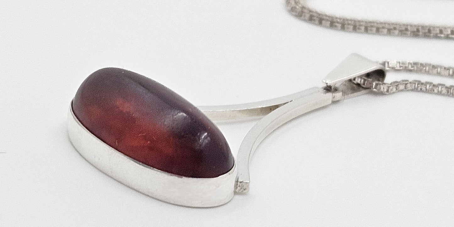 Henning Ulrichsen Jewelry Henning Ulrichsen Sterling & Amber Large Modernist Pendant Necklace 1960s