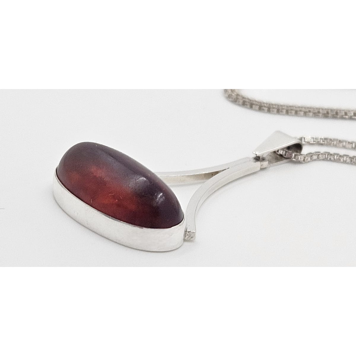 Henning Ulrichsen Jewelry Henning Ulrichsen Sterling &amp; Amber Large Modernist Pendant Necklace 1960s