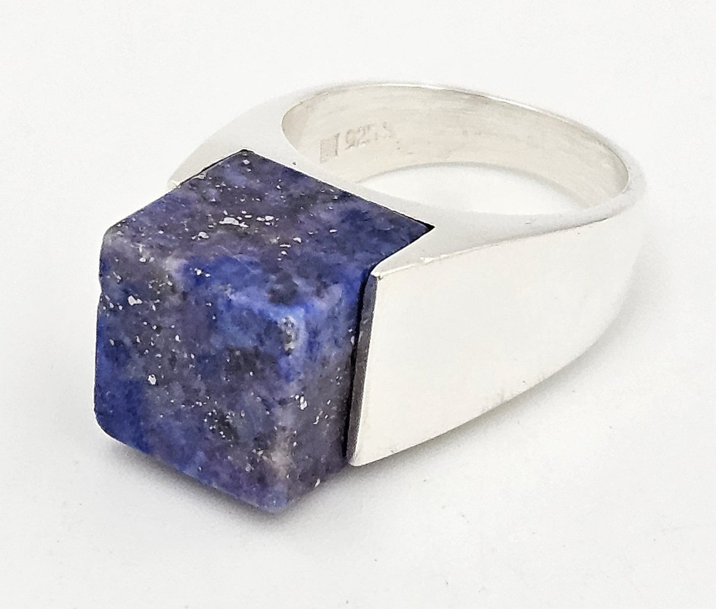 Henning Ulrichsen Jewelry Henning Ulrichsen Sterling Lapis Lazuli Cubed Modernist LG Cocktail Ring 1960's