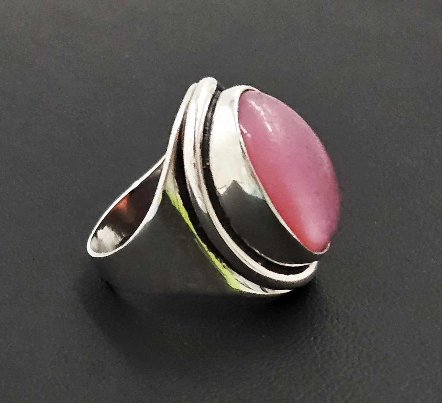 Hermann Siersbol Jewelry Danish Hermann Siersbol Modernist Sterling Rose Quartz XL Unisex Ring 1960s