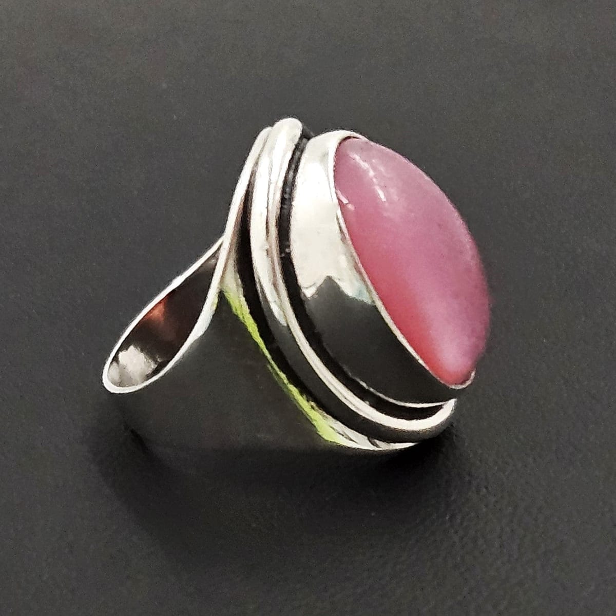Hermann Siersbol Jewelry Danish Hermann Siersbol Modernist Sterling Rose Quartz XL Unisex Ring 1960s