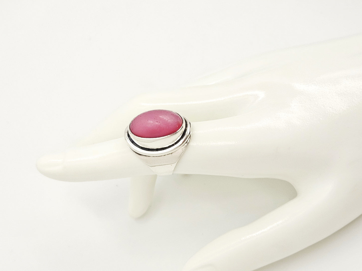 Hermann Siersbol Jewelry Danish Hermann Siersbol Modernist Sterling Rose Quartz XL Unisex Ring 1960s