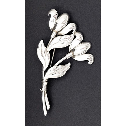 Hermann Siersbol Jewelry Hermann Siersbol Denmark Sterling Large Art Deco Flower Brooch 1950s