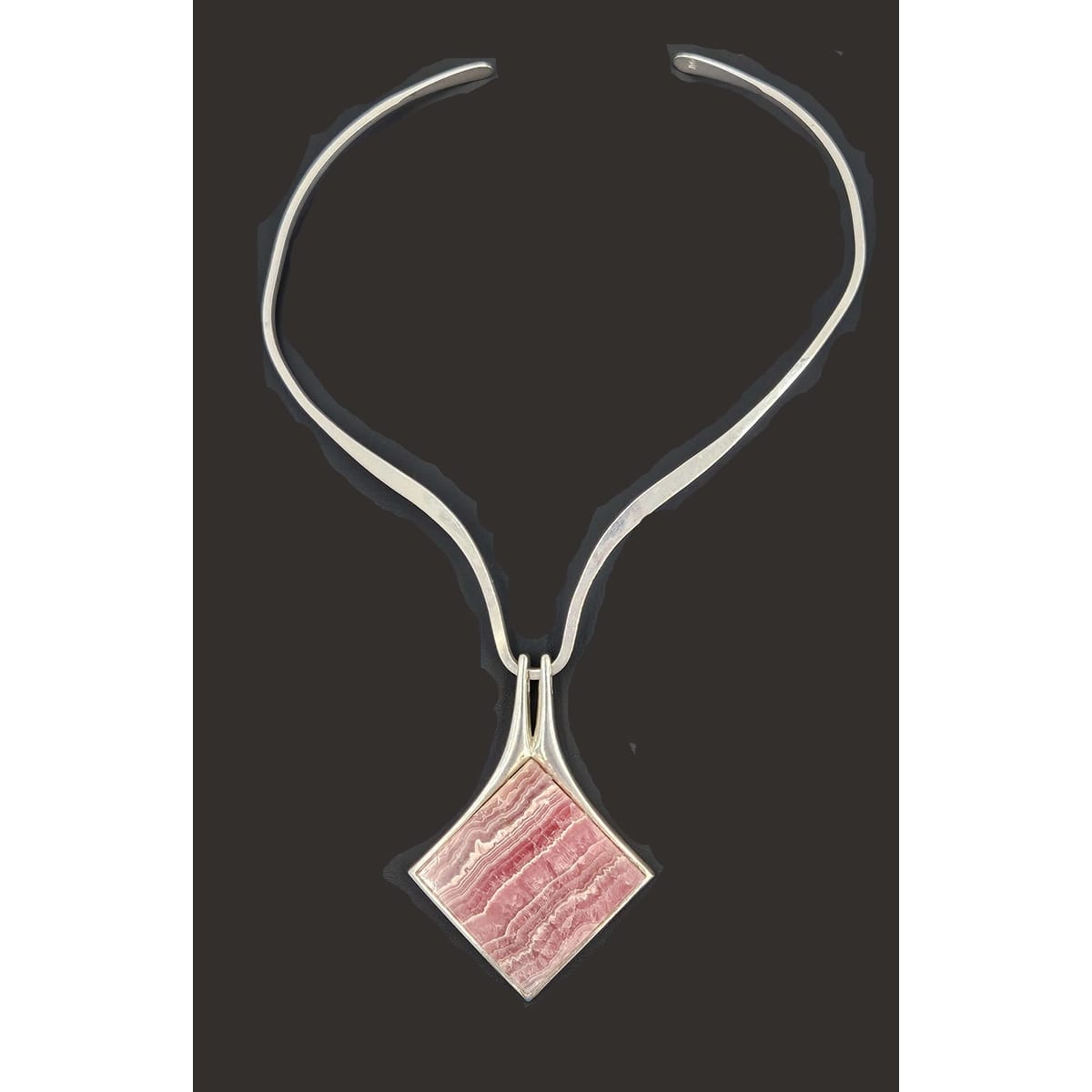 HH Sterling Jewelry HH Sterling Silver Collar Necklace With Silver And Pink Gemstone Pendant