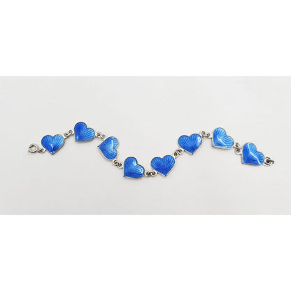 HJ Denmark Jewelry HJ Denmark Sterling Silver &amp; Blue Enamel Heart Links Bracelet