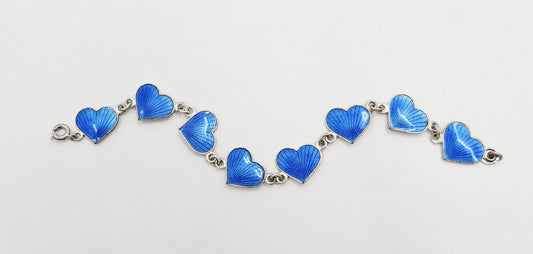 HJ Denmark Jewelry HJ Denmark Sterling Silver & Blue Enamel Heart Links Bracelet