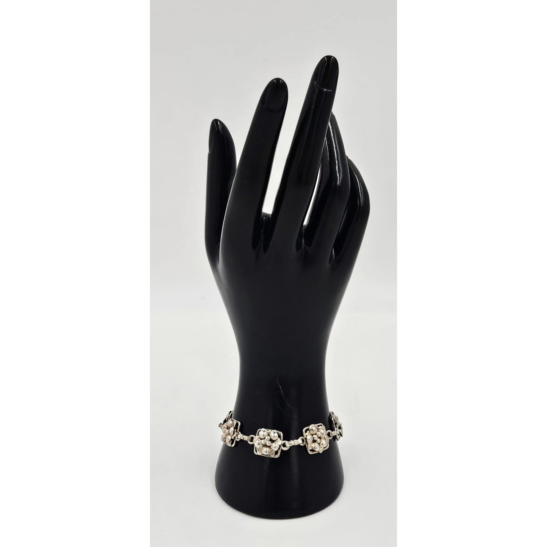Hobé Sterling Jewelry Hobé et Cié Paris New York Sterling Silver Floral Panel Link Bracelet C. 1940&