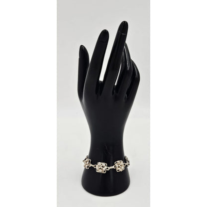 Hobé Sterling Jewelry Hobé et Cié Paris New York Sterling Silver Floral Panel Link Bracelet C. 1940&