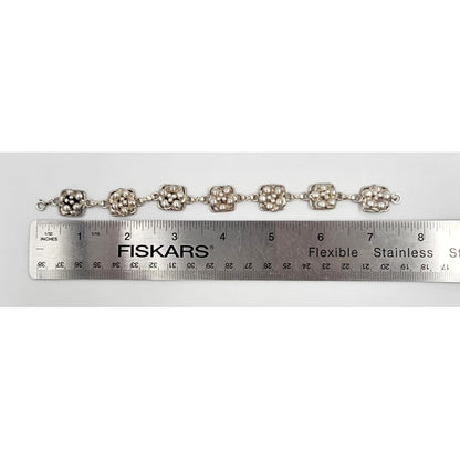 Hobé Sterling Jewelry Hobé et Cié Paris New York Sterling Silver Floral Panel Link Bracelet C. 1940&