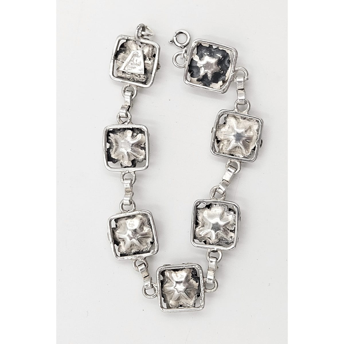Hobé Sterling Jewelry Hobé et Cié Paris New York Sterling Silver Floral Panel Link Bracelet C. 1940&