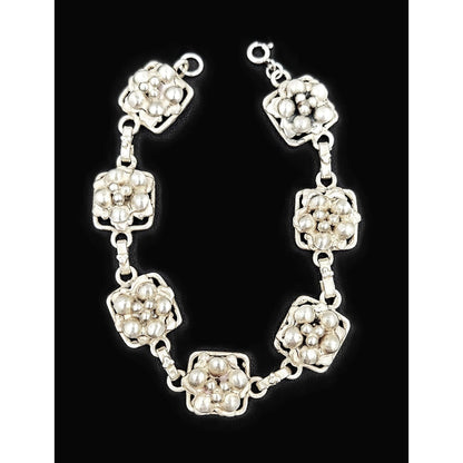 Hobé Sterling Jewelry Hobé et Cié Paris New York Sterling Silver Floral Panel Link Bracelet C. 1940&