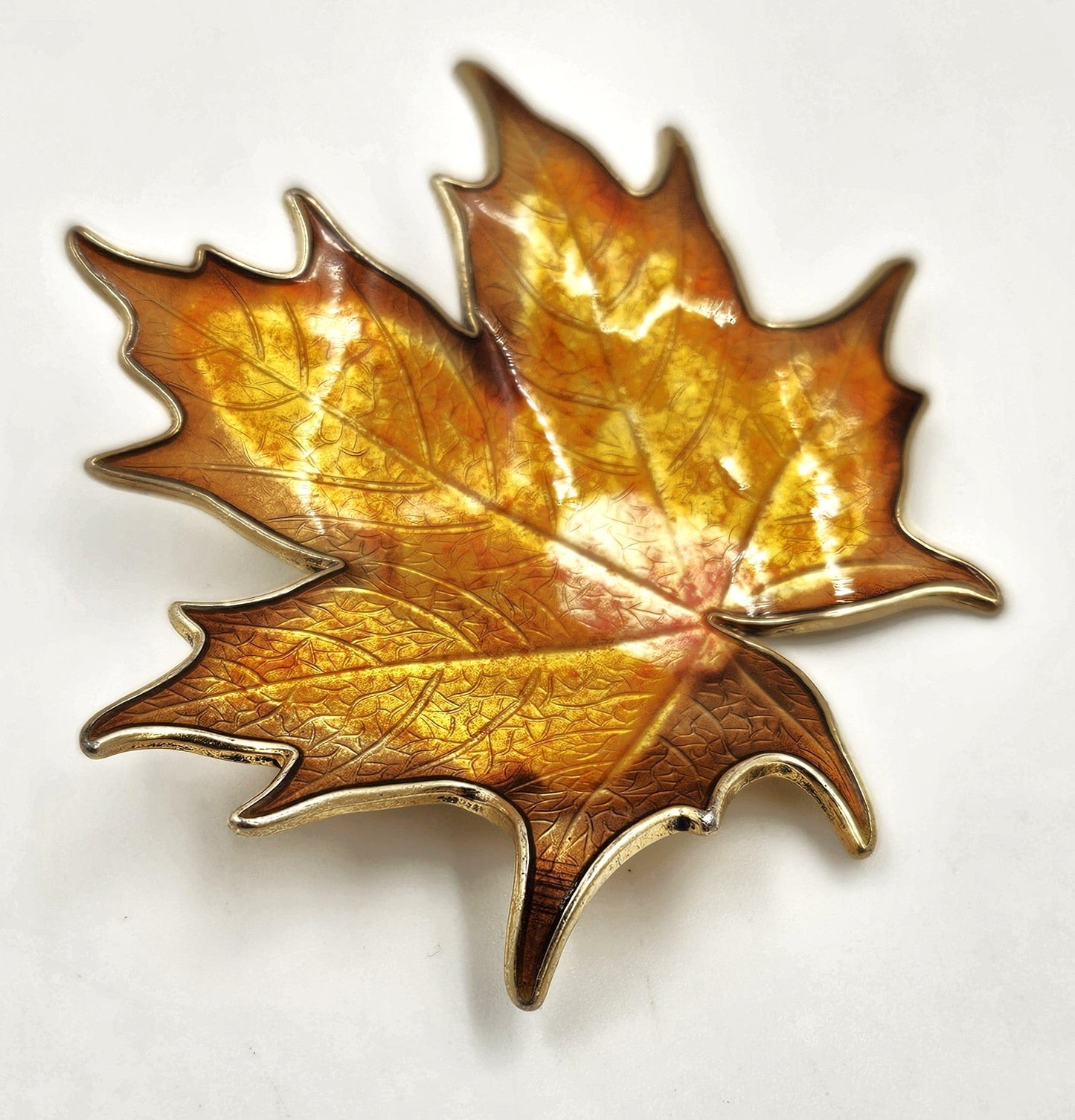 Hroar Prydz Jewelry Hroar Prydz Norway Sterling Enamel Maple Leaf Brooch 1920s